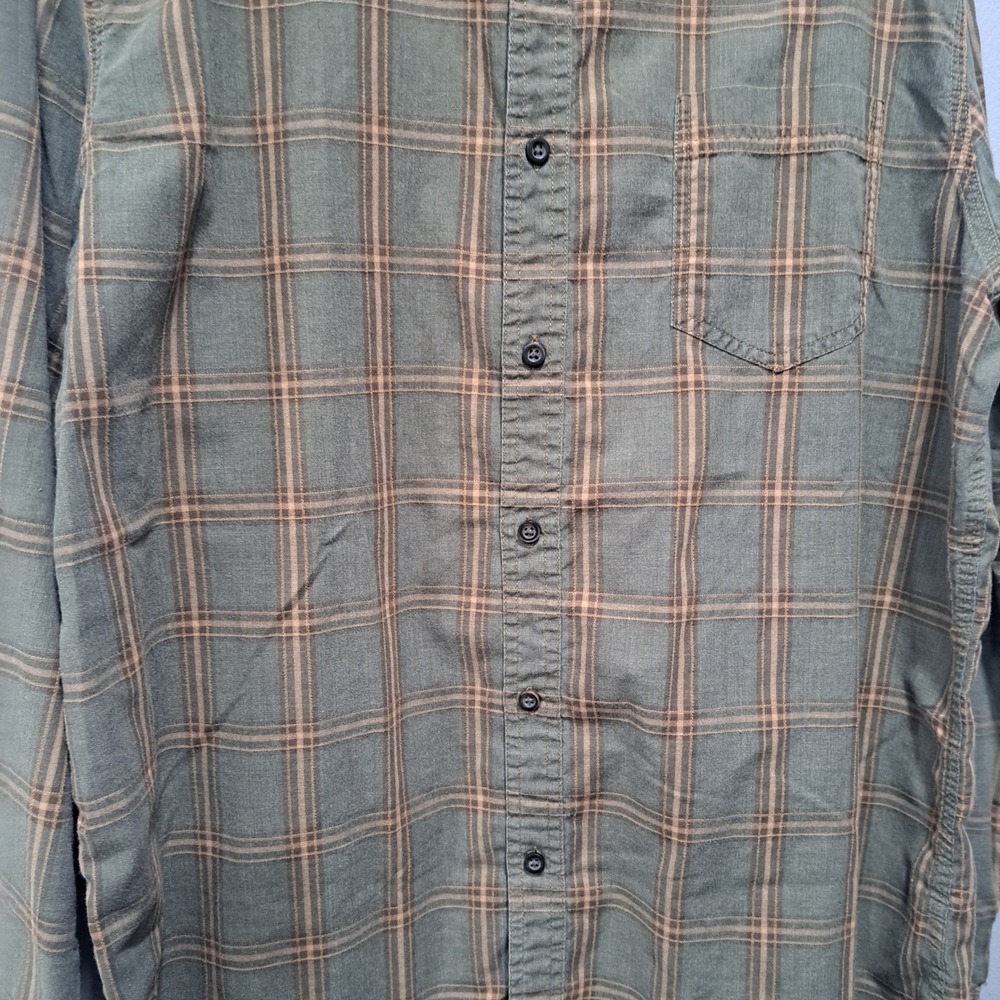GH Bass Mens XL Plaid Button Down Shirt Olive Green Tan Long Sleeve Cotton Blend - Picture 5 of 6